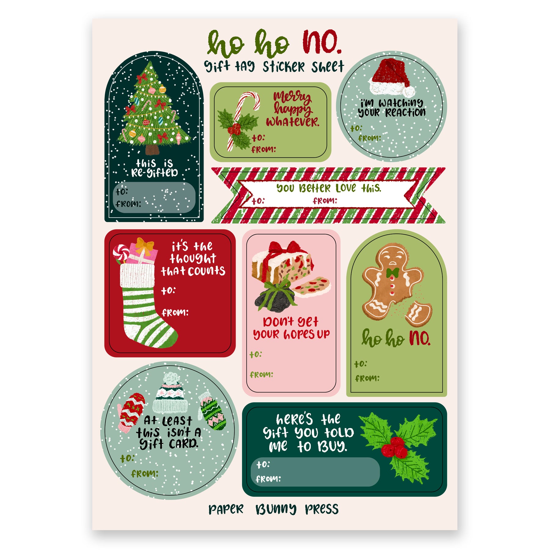 Ho Ho No - Holiday Gift Tag Sticker Sheets