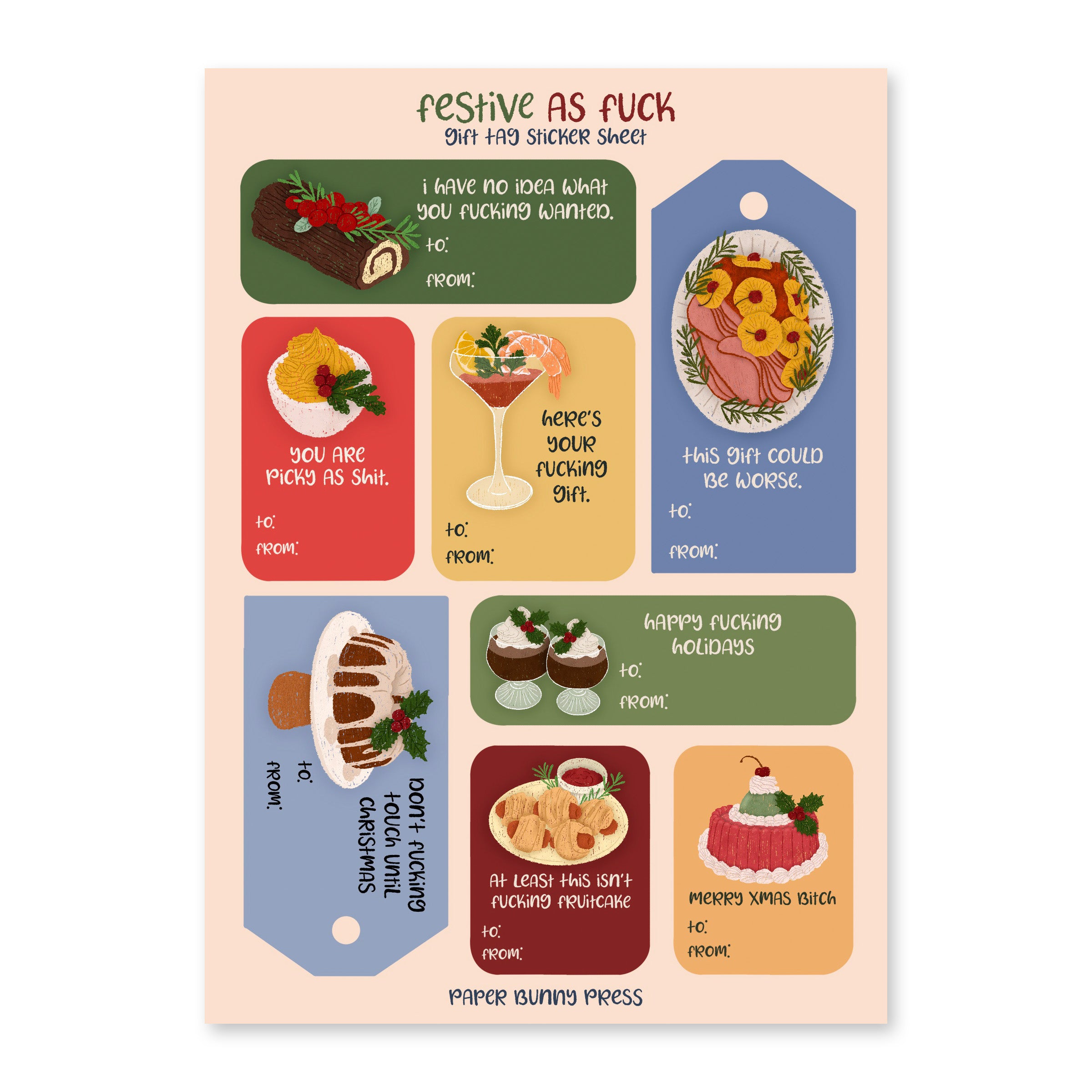 Festive as Fuck - Gift Tag Sticker Sheets