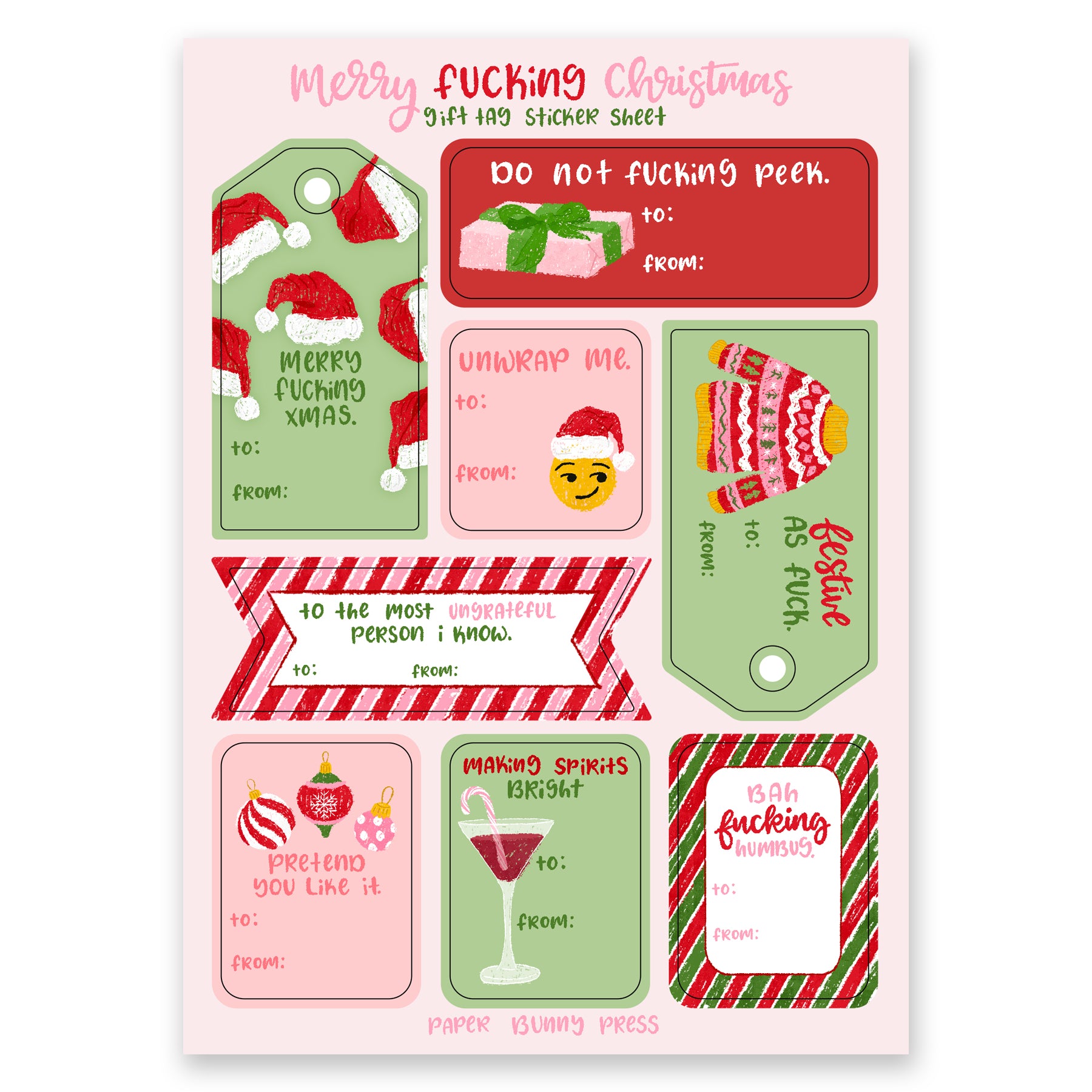 Merry Fucking Christmas - Holiday Gift Tag Sticker Sheets