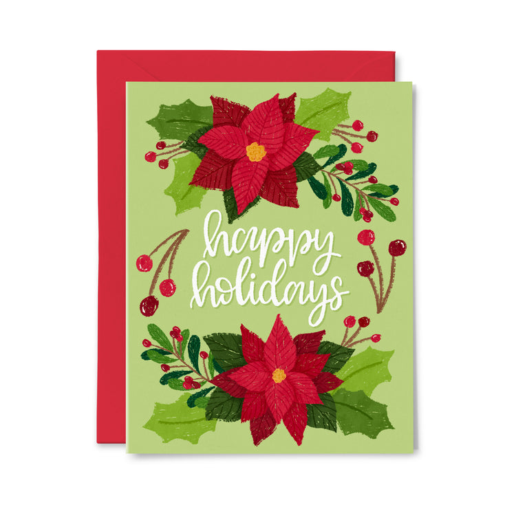 Happy Holidays Poinsettia Greeting Card