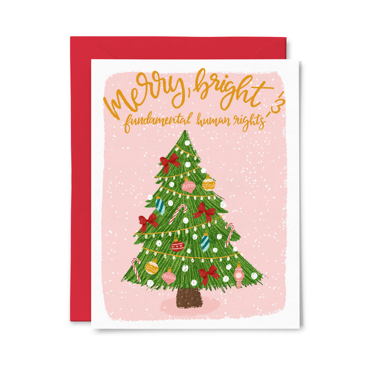 Merry, Bright & Fundamental Human Rights Tree Greeting Card