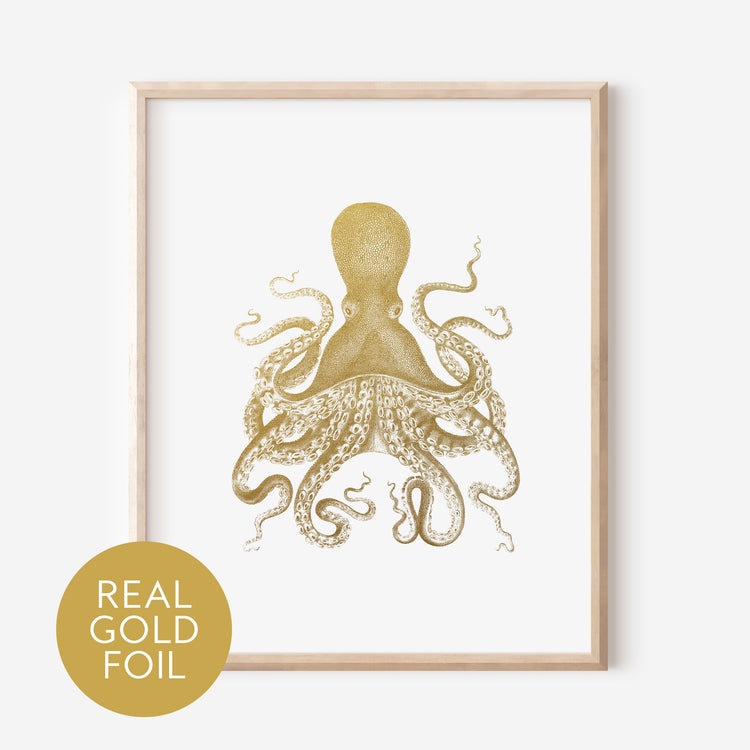Nautical Octopus Gold Foil Print