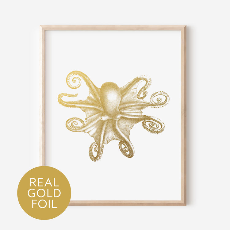 Top View Octopus Gold Foil Print