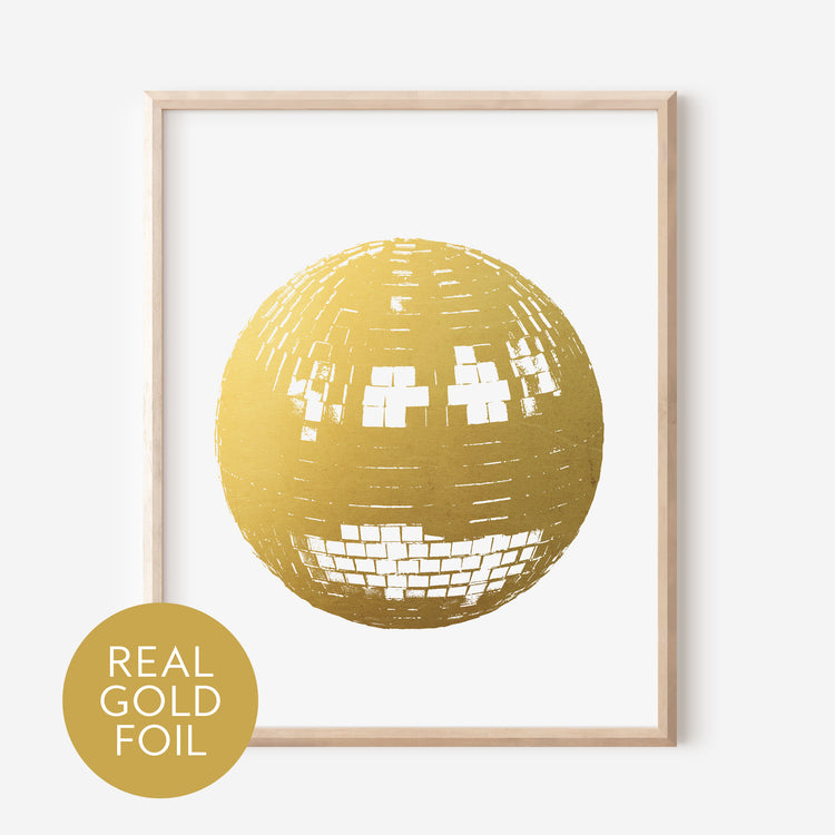 Disco Ball Gold Foil Print