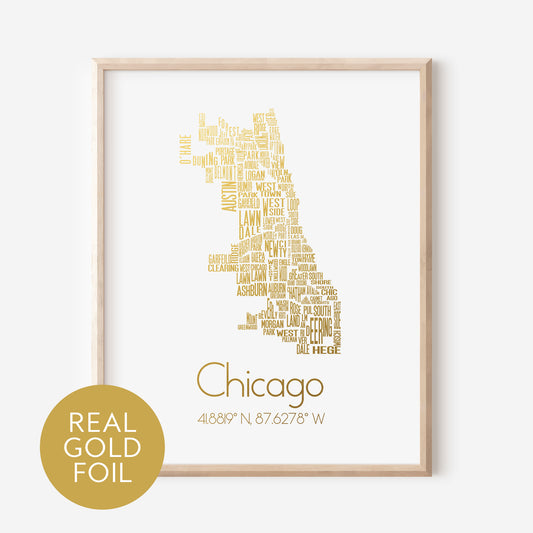 Chicago Neighborhood Gold Foil Print