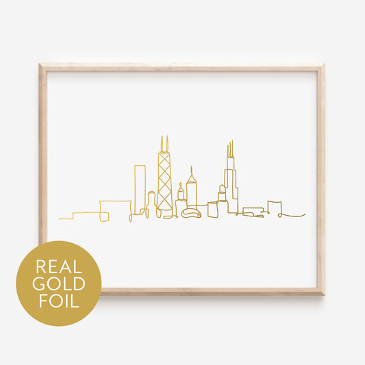 Abstract Chicago Skyline Gold Foil Print