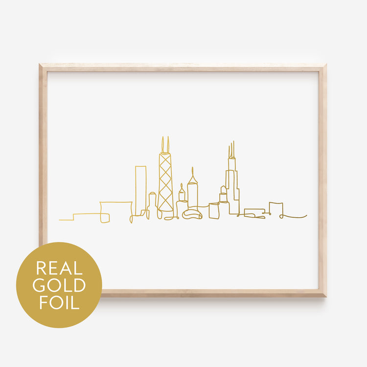 Abstract Chicago Skyline Gold Foil Print