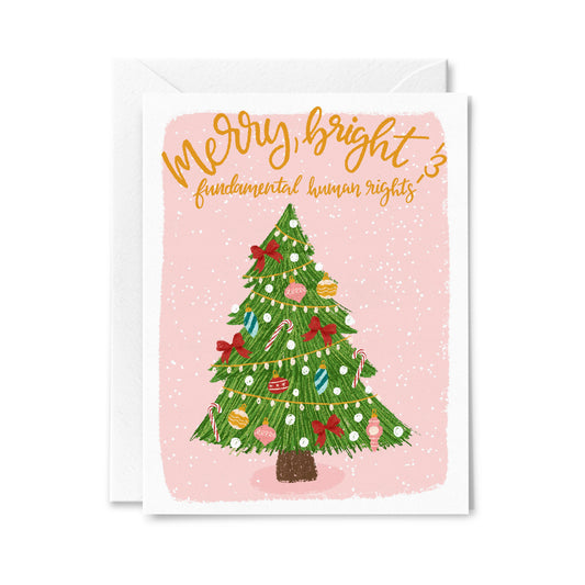 Merry, Bright & Fundamental Human Rights Tree Greeting Card