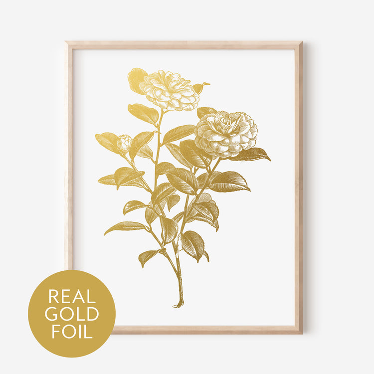 Japanese Camellia Gold Foil Print