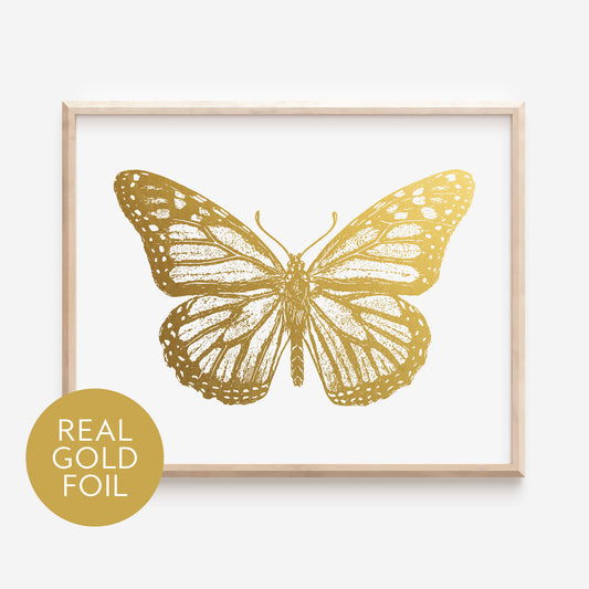 Monarch Butterfly Gold Foil Print